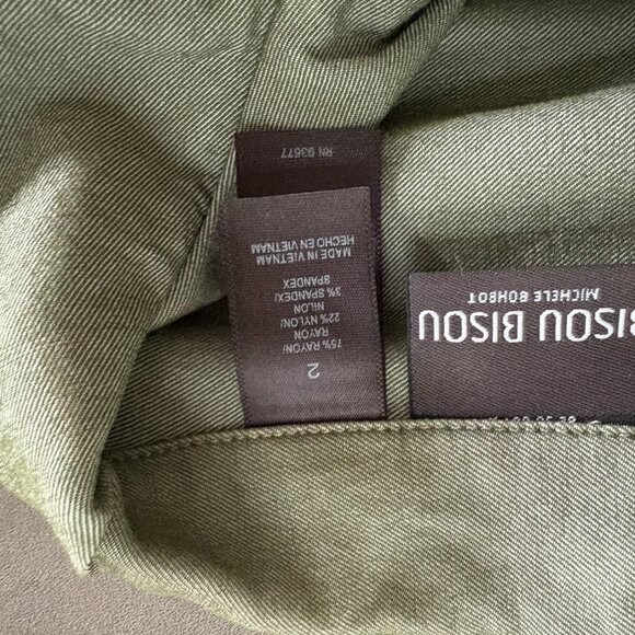 Bisou Bisou Cropped Olive Jean Jacket Button Up Size Size 2 Biker Edgy - Picture 11 of 12